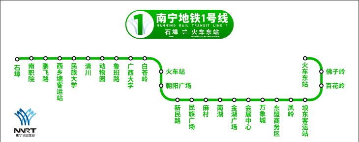 南寧地鐵1號線線路圖，首末班車運營時間，乘車票價出行攻略指南圖解